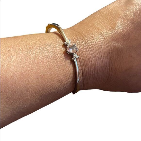 Silver tone hinge bracelet with pink center rhinestone - Picture 2 of 5